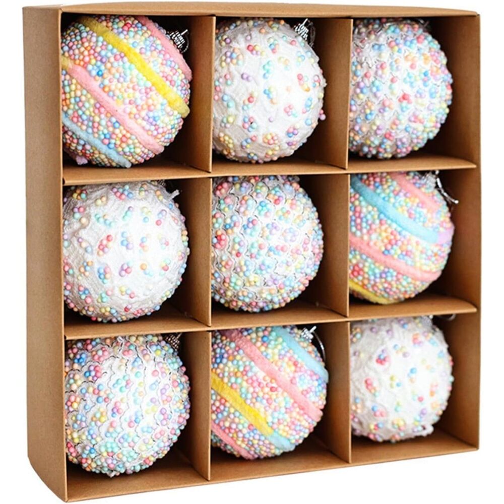 Nazada Set of 9 3" Christmas Candy Color Pastel Macaron Shatterproof Foam Balls - Picture 2 of 11